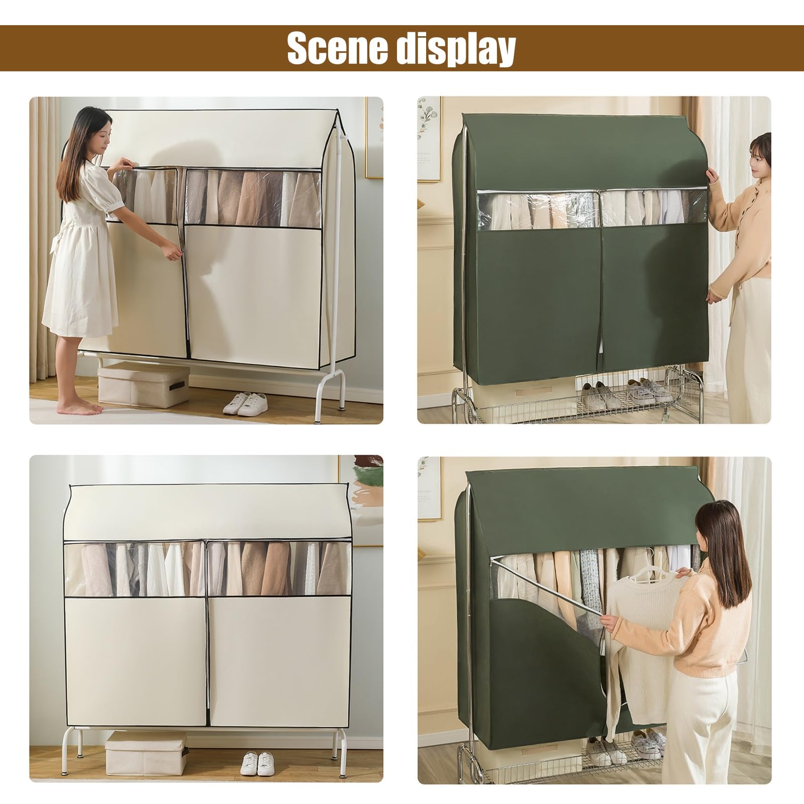 Almacenaje Ropa, con 3 Cremalleras Y Ventana Transparente, Tela No Tejida Engrosada Completamente Cerrada Fundas Ropa Armario Largo para Cubrir Vestidos, Abrigos, Chaquetas