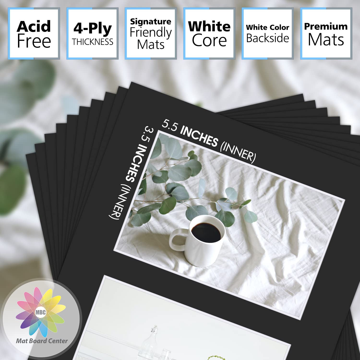 Mat Board Center Precut Photo Mats - Acid Free, 4-Ply, 8x10 With Two 4x6 Openings, Black (Pack Of 10)