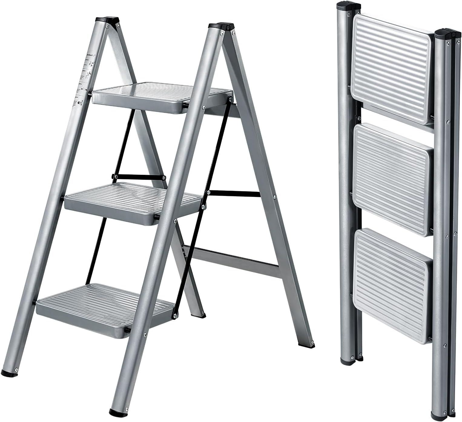 XinSunho 3 Step Ladder, Folding Step Stool with Anti-Slip Wide Pedal, Portable Sturdy Steel Ladder 3 Steps, 330lbs Safety Kitchen & Household Ladder