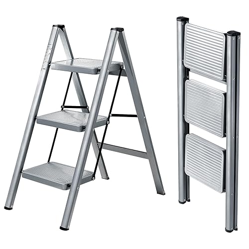 XinSunho 3 Step Ladder, Folding Step Stool with Anti-Slip Wide