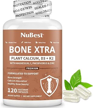 NuBest Bone Xtra Plant-Based Bone Strength Formula with Calcium, Magnesium from Marine Algae, Phosphorus, Vitamin C, K2, D3 | Immunity & Maximum Calcium Absorption | Pack 2