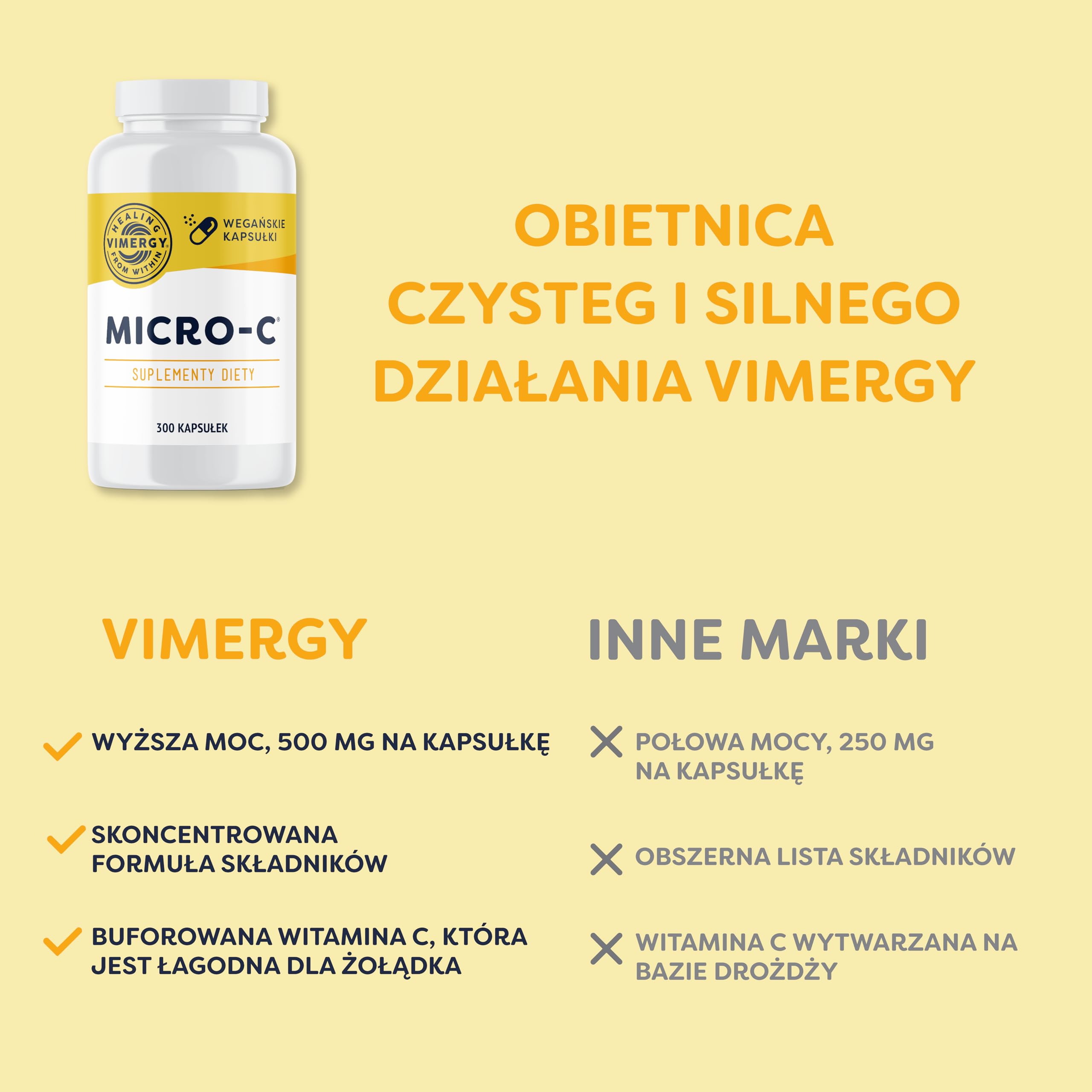 Vimergy Micro-C Witamina C Kapsułki – 300 Porcji – Witamina C 500 mg, Mniej Kwaśna Witamina C – Dzika Róża – Wspomaga Układ Odpornościowy i Mięśniowo-Szkieletowy – Bezglutenowa – Koszerna – Wegańska