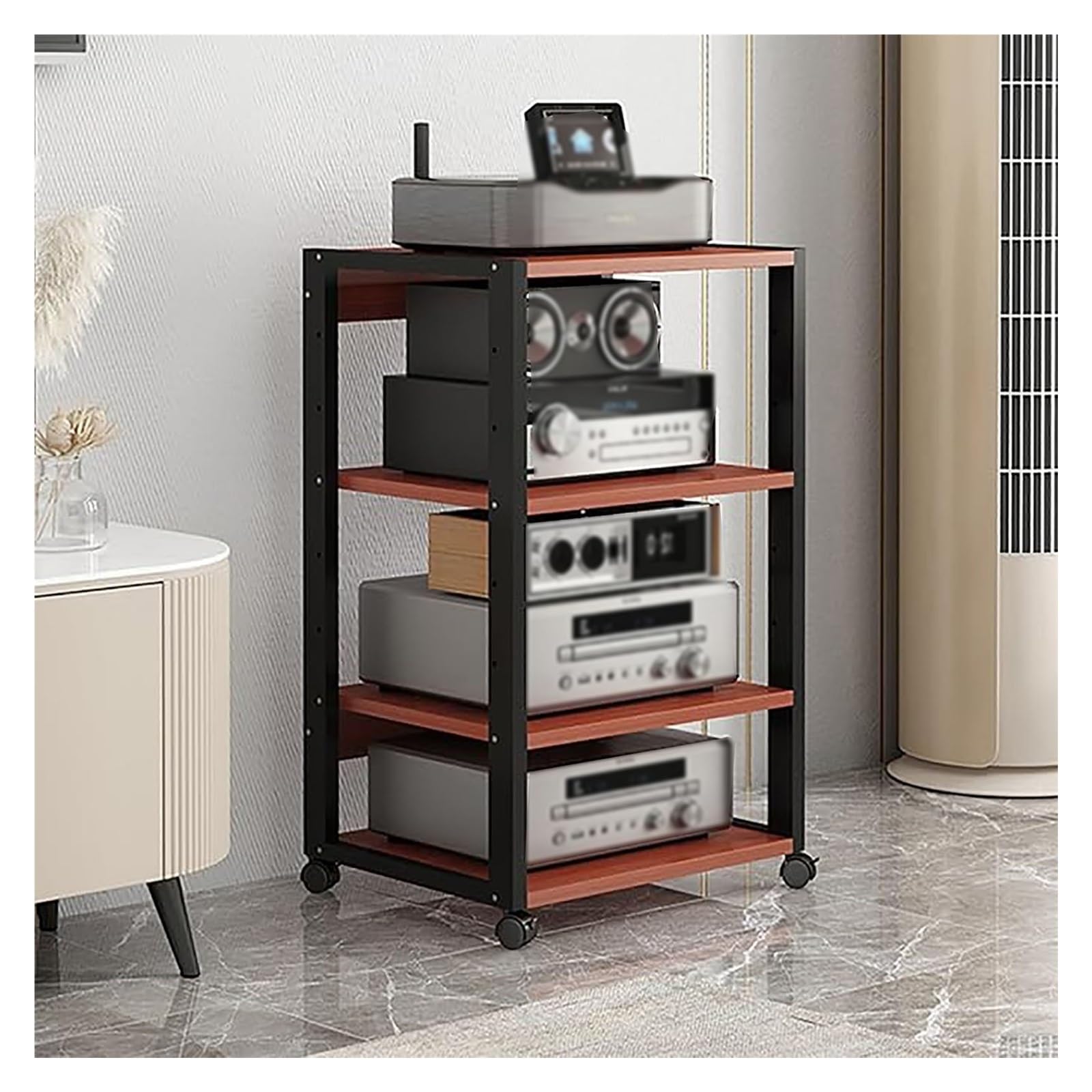 Soporte multimedia versátil y mueble para equipo de música con baldas regulables