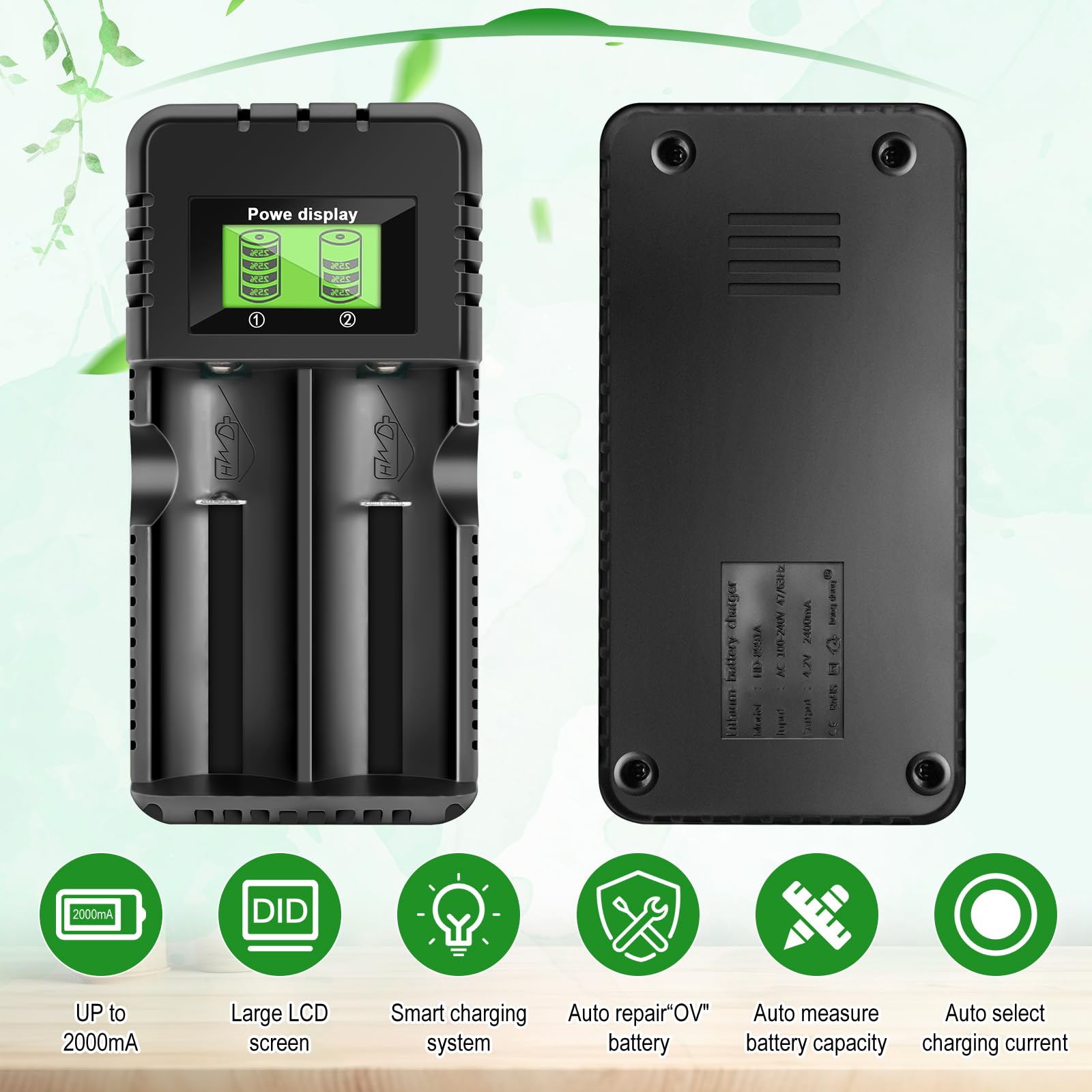 Caricatore per batteria 18650, caricabatterie intelligente agli ioni di litio con display LCD: caricatore rapido 2 in 1 per batterie da 3,7V - compatibile universalmente con 26650, 18650
