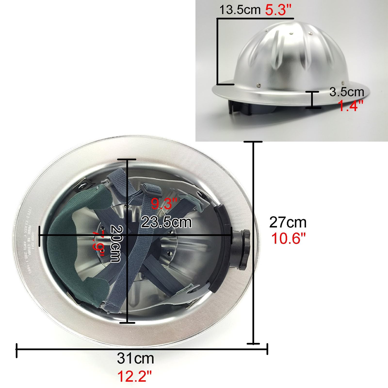 Hard Hats - Casco de aluminio de ala completa de alta resistencia con forro extraíble y borde de perilla ajustable, protección de seguridad duradera para la cabeza