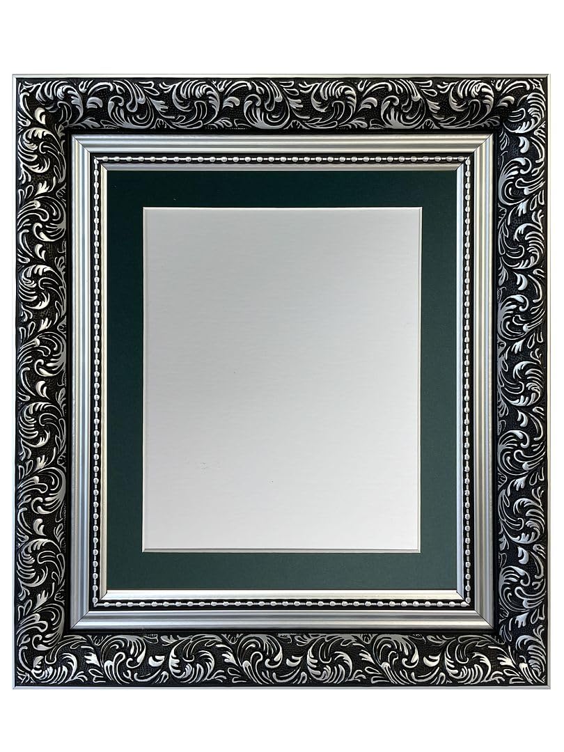FRAMES BY POST Large Dahlia Silver Picture Photo Frame with Dark Green Mount 8 x 8 Image Size 5 x 5 Inch
