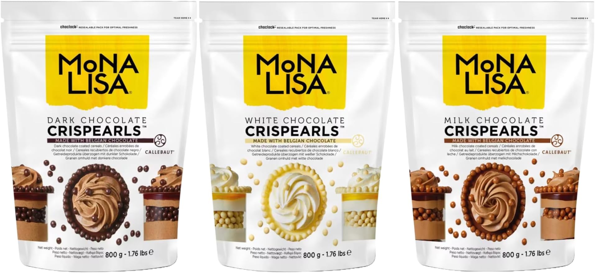 Parkers Callebaut CRISPEARLS Bundle - WHITE, MILK and DARK - (3 x 800g)