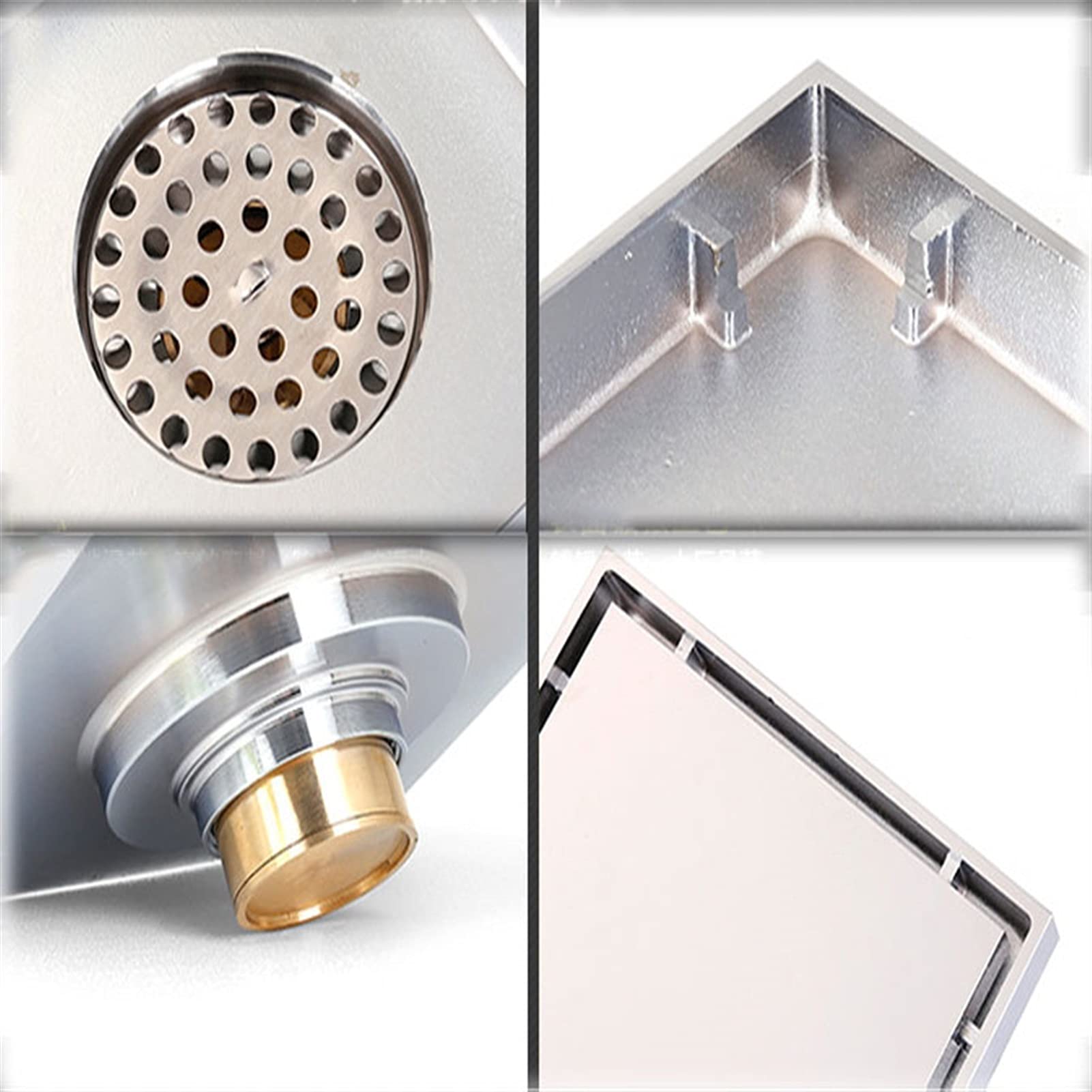 15cm Douche Afvoerputje Messing Douche Afvoer met Verwijderbare Deksel Rooster, Vierkante Afvoerputje met Haarzeef voor Keuken Wasruimte Garage en Kelder (Blanco : Rose gold