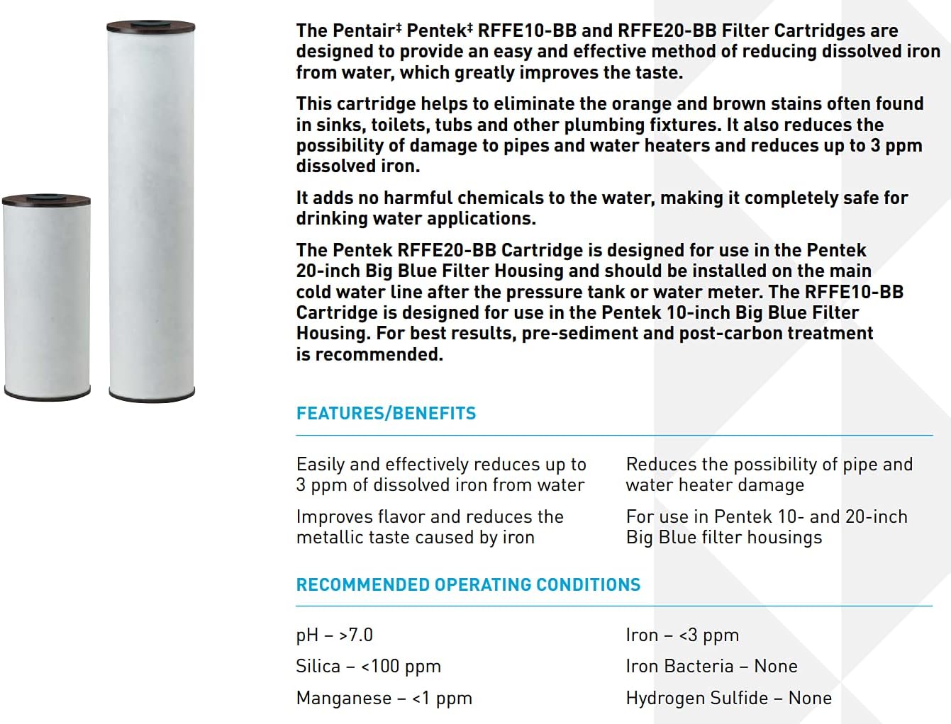 Pentair Pentek Big Blue Water Filters (RFFE20-BB + DGD-5005-20)