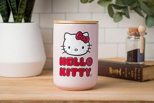 Miniatura 70 de Silver Buffalo Tarro de cerámica para aperitivos o galletas de color rosa de Hello Kitty, de Sanrio, tamaño mediano Hello Kitty Waving (cerámica)