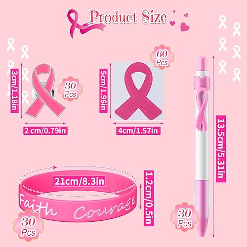 Miniatura 2 de Sherr 150 accesorios de concientización sobre el cáncer de mama, incluyen bolígrafos retráctiles de cinta rosa, bolígrafos de cáncer de mama,