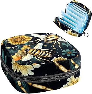 RODAILYCAY Portable Menstrual Pad Bags, Large Capacity Sanitary Napkin Storage Bag, First Period Kit for Girls Women, Zipper Nursing Pad Holder Starry Sky and Bee