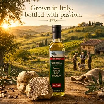 Terre di Tartufo White Truffle Oil, 8.4 fl oz (250 ml), Italian Truffle Olive Oil, Gourmet Finishing Oil, Infused Olive Oil for Pasta, Risotto & Pizza (Pack of 2)