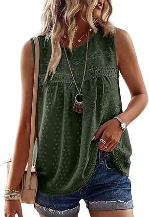 30% off: Falechay Womens Summer Tops Boho Shirts Crewneck Sleeveless Tank Tops Flowy Lace Hem Casual Blouses …