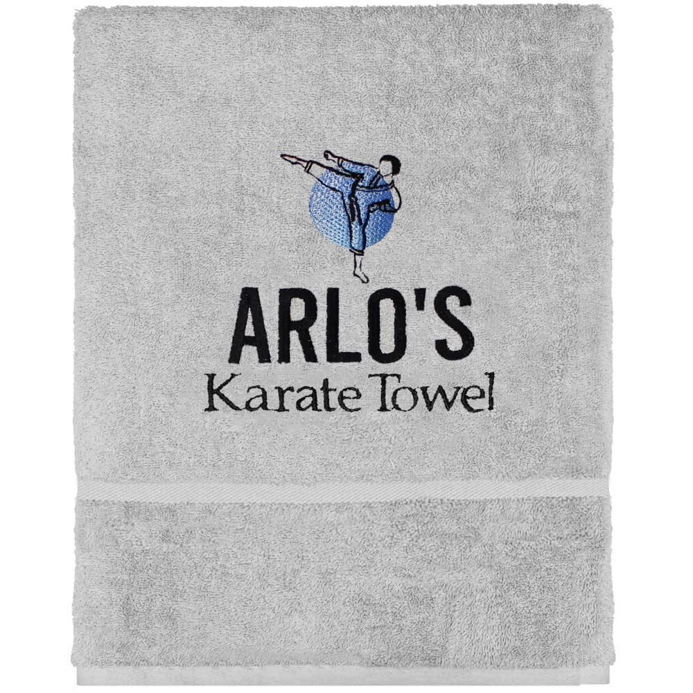 TeddyT's Personalised Karate & Kickboxing Embroidered Hand Towel (Silver Grey, Karate)