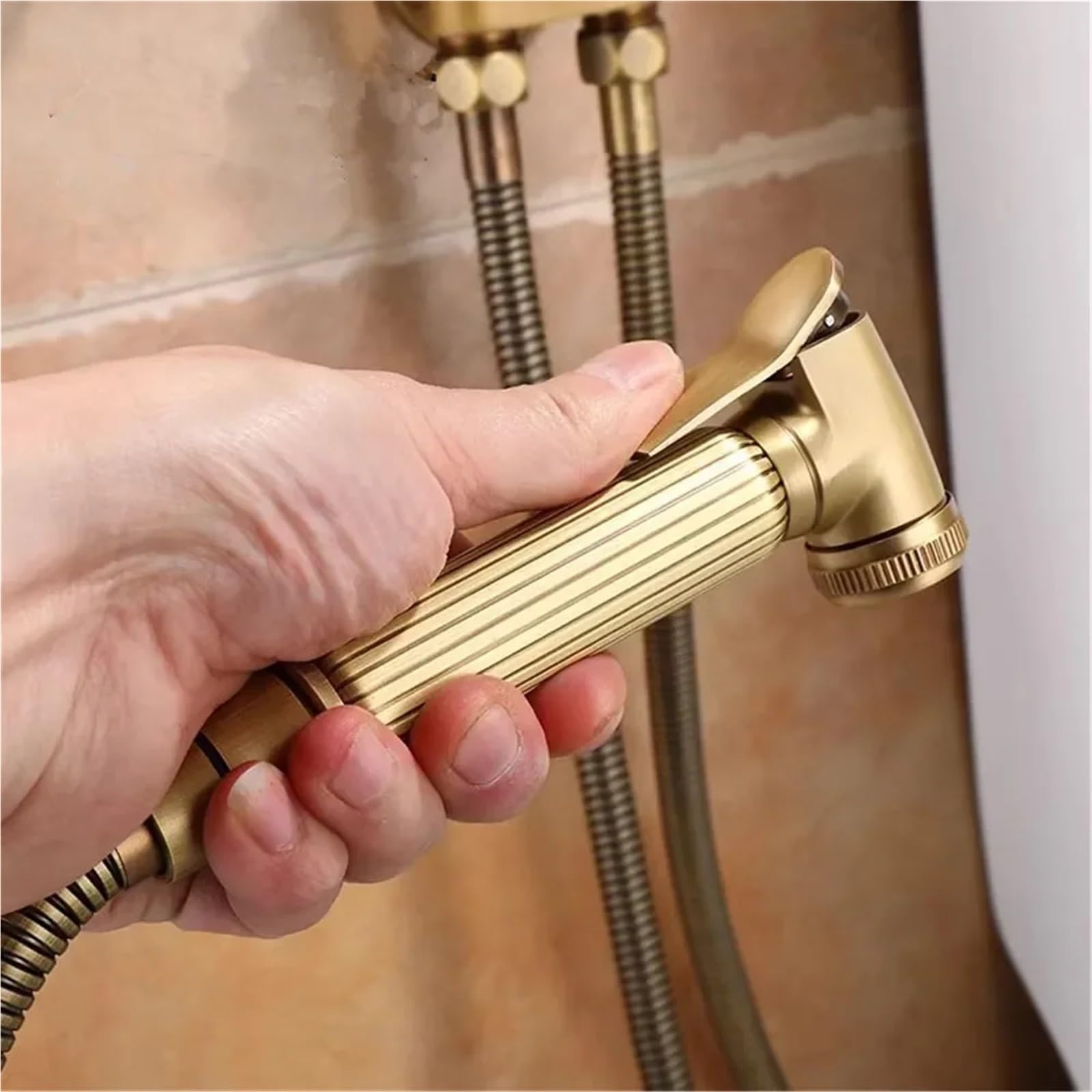 Ducha Higienica para WC Juego de rociador bidé for inodoro bronce antiguo, grifo latón doble uso, baño, for ducha alta presión para higiene del baño(Antique C)
