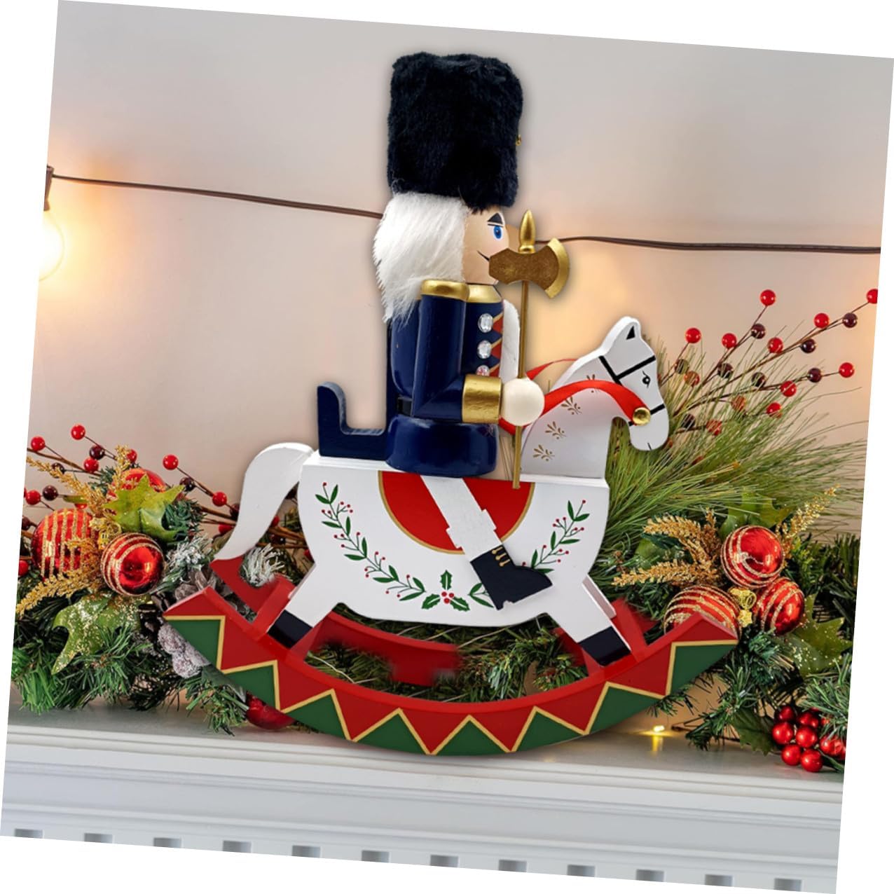 Christmas Nutcracker Puppet Wooden Horse and Soldier Figurines Large Tabletop Ornament for Holiday Home Party Decor