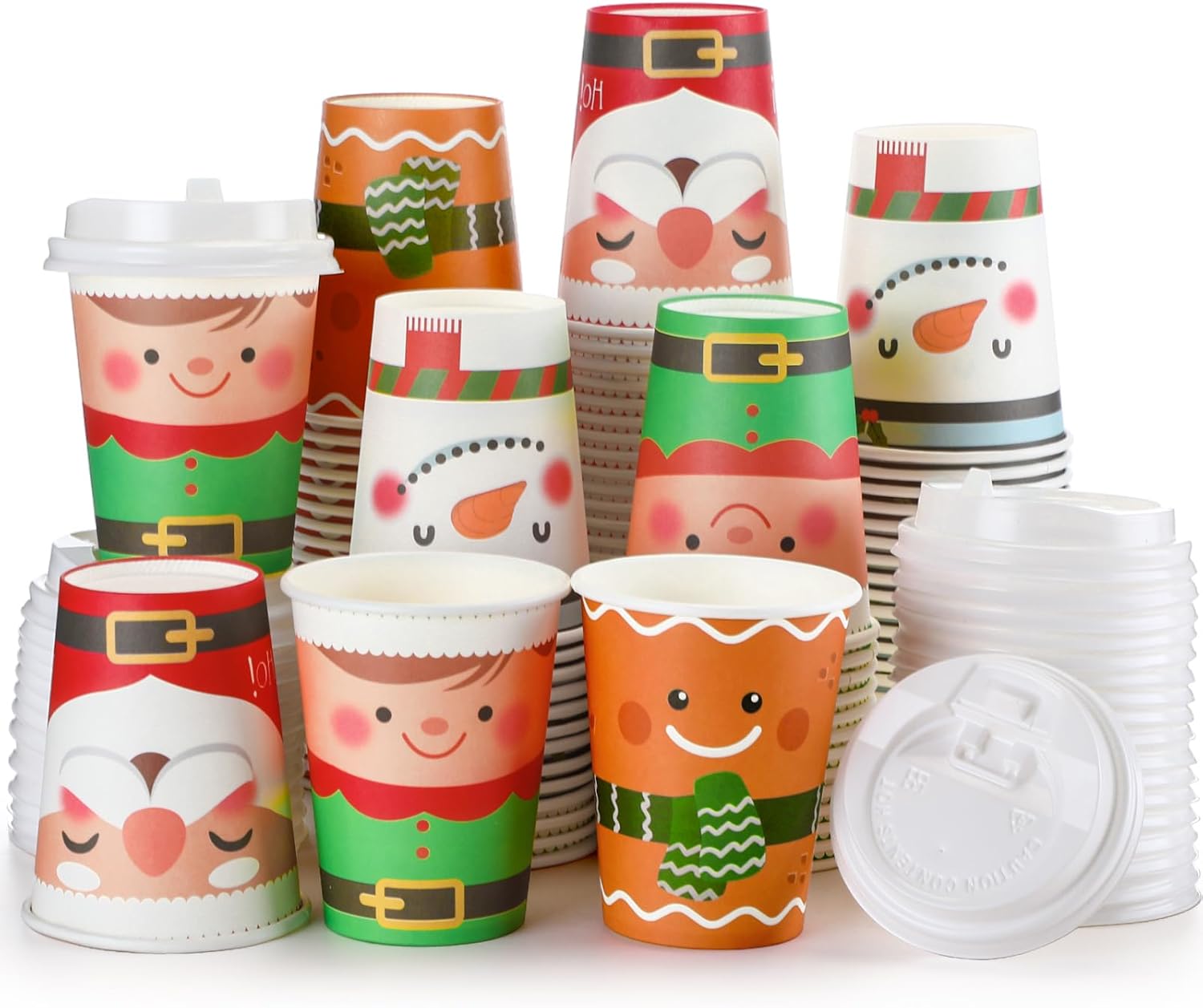 Sliner 100 Pack Christmas Paper Coffee Cups with Lids 9 oz