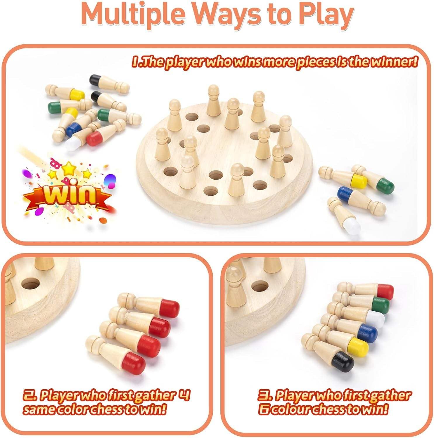 Kidoyz Wooden Memory Chess Game for Kids | Memory Match Stick Board Game with Colour Dice | Brain Training & Concentration Game for 4 5 6 7 8 Year Old Boys Girls | Family Board Game Gift 2