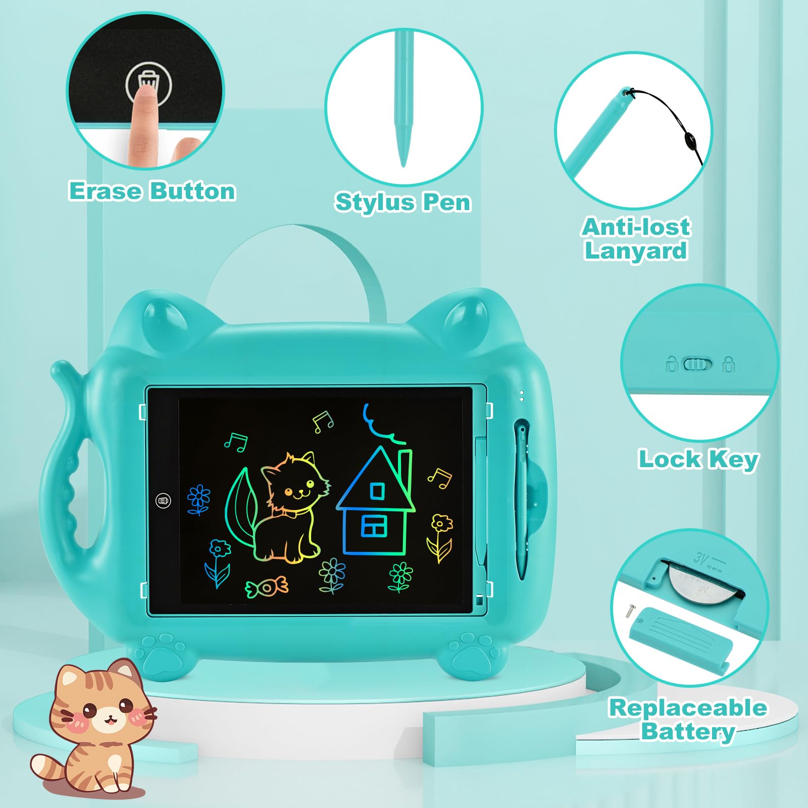 Tavoletta Grafica,PINKCAT Giochi Bambina 2 3 4 5 6 Anni LCD Lavagnetta Cancellabile Bambini 12 Pollici Regalo Bambina Lavagna Magica Appunti Digitali Block Notes Digitale Giocattoli per Bambini