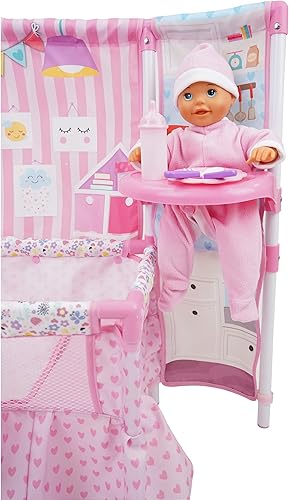 Miniatura 7 de 509 Crew BnB - Juego de muebles para muñecas rosadas, muñeca de bebé de 14 pulgadas, silla alta integrada y patio de juegos, accesorios, juego de