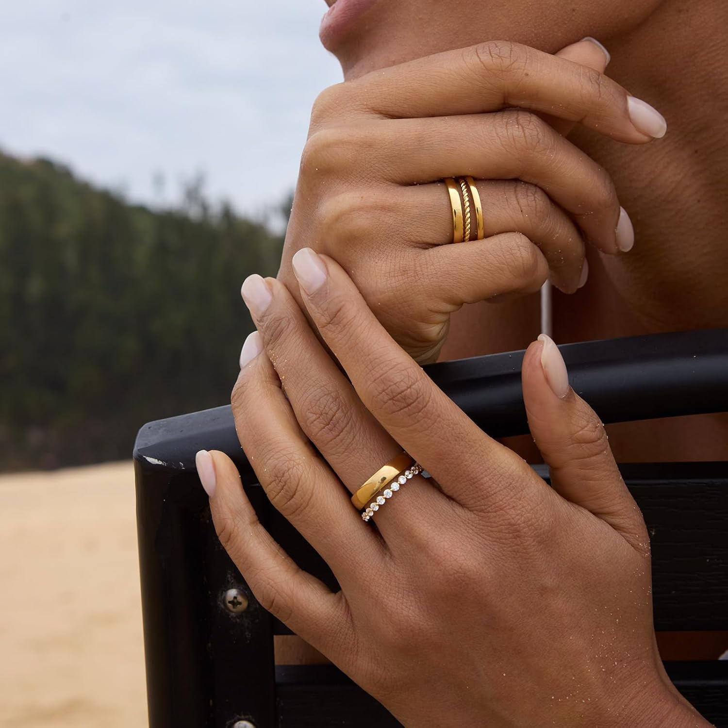 STORYJEWELLERY Cigar Band Rings for Women, Gold Plated Wedding Bands for Women 2mm 3mm 4mm, Thick Gold Plated Band Ring, Thumb Ring