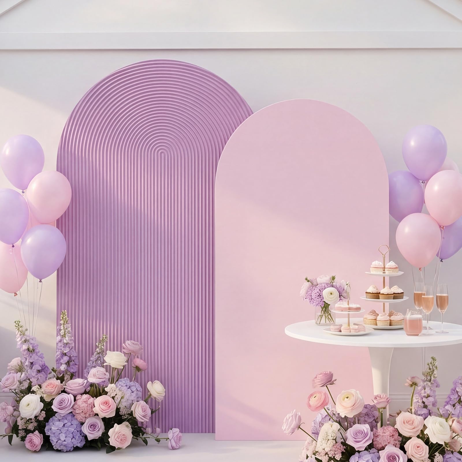 2 Set Wedding Arch Cover Pink Purple Ripple &amp; Solid Stretchy Backdrop Cover