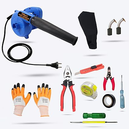 Hillgrove HGCM22M1 800W-18000RPM Air Blower and Suction Dust Cleaner for AC/Computer/Home with 7Pcs Hand Tool Kit, Carbon Brushes and Gloves Gun Dust Cleaning Forward Curved Air Blower(Corded Vacuum)