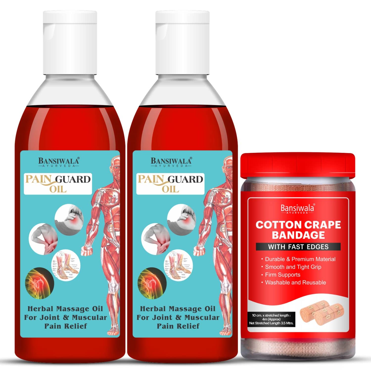 Bansiwala Khadi Ayurvedic Joint Pain Relief Oil & Crepe Bandage|Body Cramps,Sprains Pain Guard Oil,Back Knee Joint Muscle & Stiffness Pain Relief Kit|Pain Massage Oil - 400 ML (B0BVZQTPCP) Amazon Price History, Amazon Price Tracker