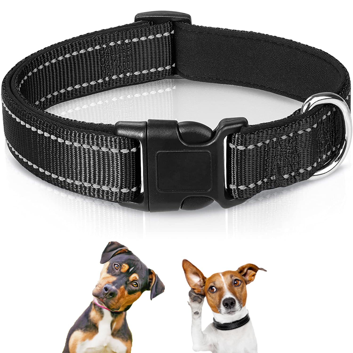 Reflective Nylon Dog Collar with Safety Buckle, Dog Collar, Adjustable Dog Collar, Soft Dog Collar