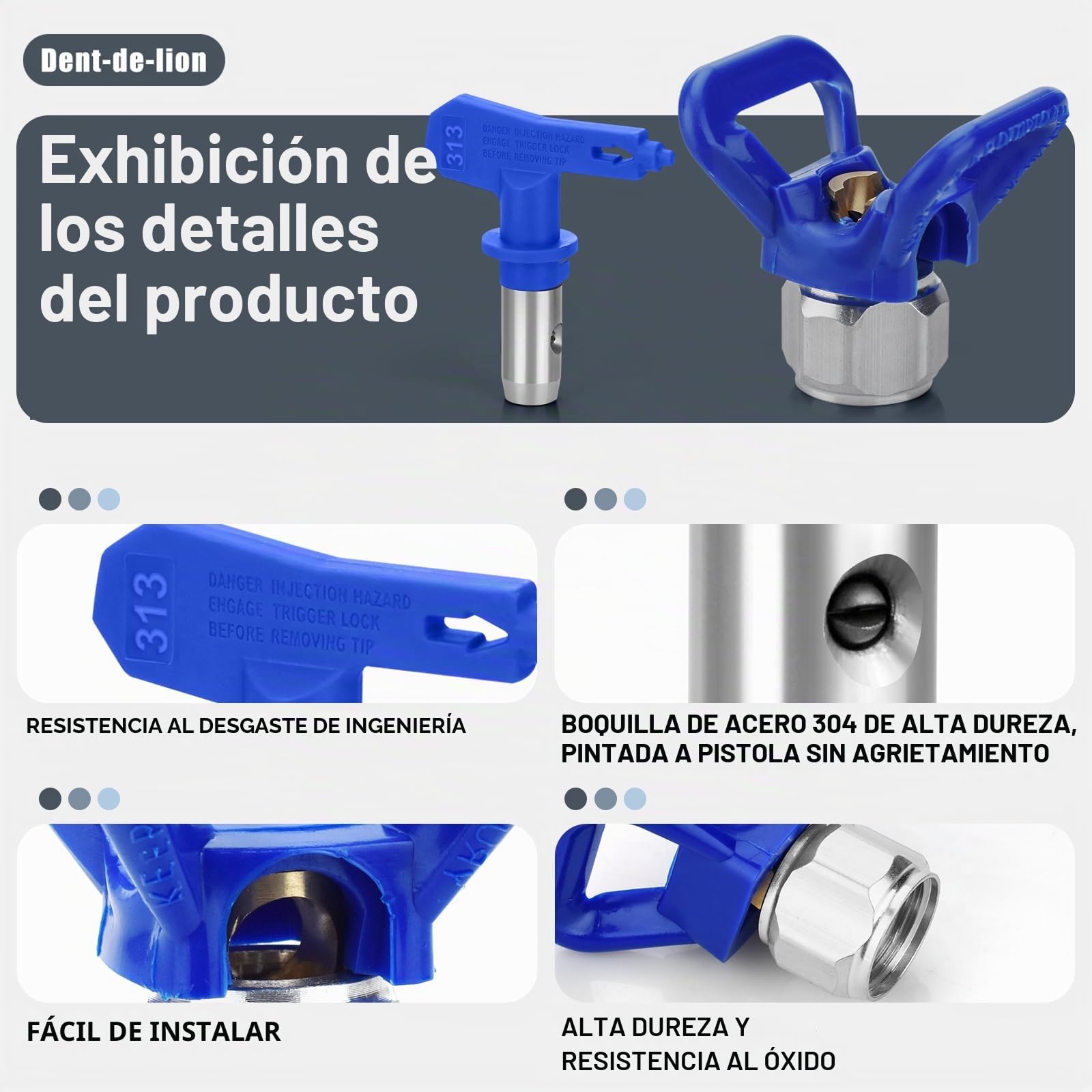 Pistola de Pintura sin Gas de Alta presión 3600 PSI, Soporte de Boquilla Azul,5 Piezas Boquilla de Punta Airless Pistola Pintura, Pistolas de Filtro de Pintura sin Gas,para Sistemas de pulverización
