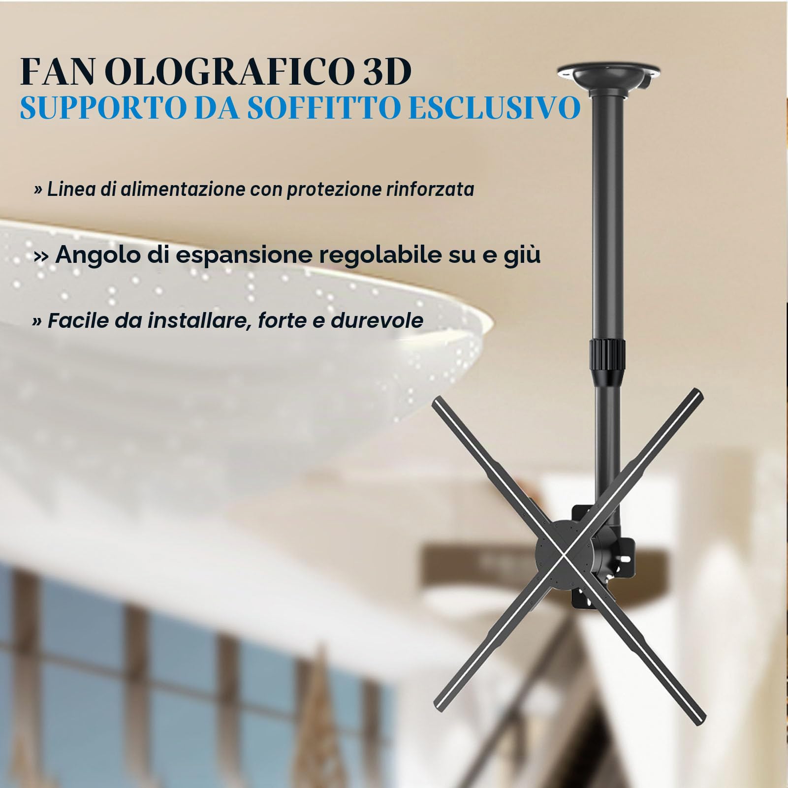 Ventola con Ologramma 3D da 15,5 a 24 Pollici, Proiettore con Ventola LED con Ologramma 3D Regolabile, Proiettore Pubblicitario 3D a LED per Negozi di Negozi Aziendali,