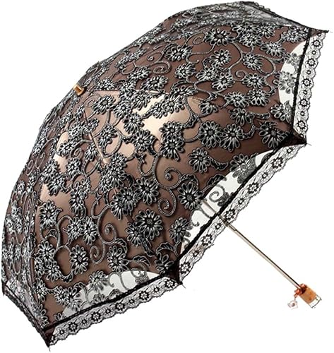 Honeystore Sombrilla de viaje de encaje plegable anti-uv paraguas bordado a prueba de viento