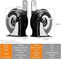 Vista 6 de FARBIN Bocina de tren para camión de 12 V, bocinas de coche ruidosas impermeables, kit de cuerno de caracol eléctrico con arnés de cable y botón