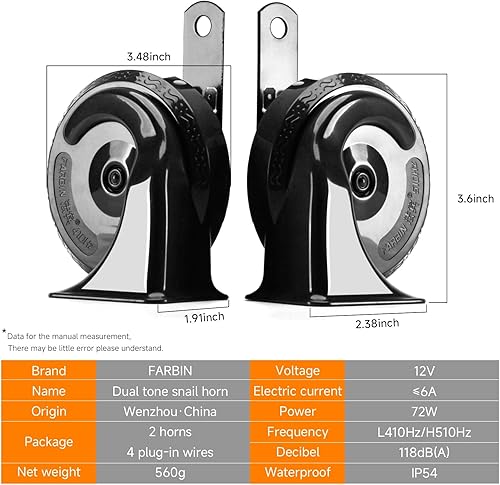 Vista 14 de FARBIN Bocina de tren para camión de 12 V de coche, resistente al agua, kit de bocina de caracol eléctrico para cualquier vehículo de 12 V