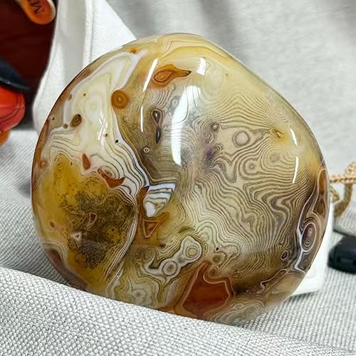 Miniatura 8 de Piedra calcedonia de ágata natural, piedra preciosa pulida cruda de mano, cristal único de ágata con bandas sedosas, espécimen de energía curativa