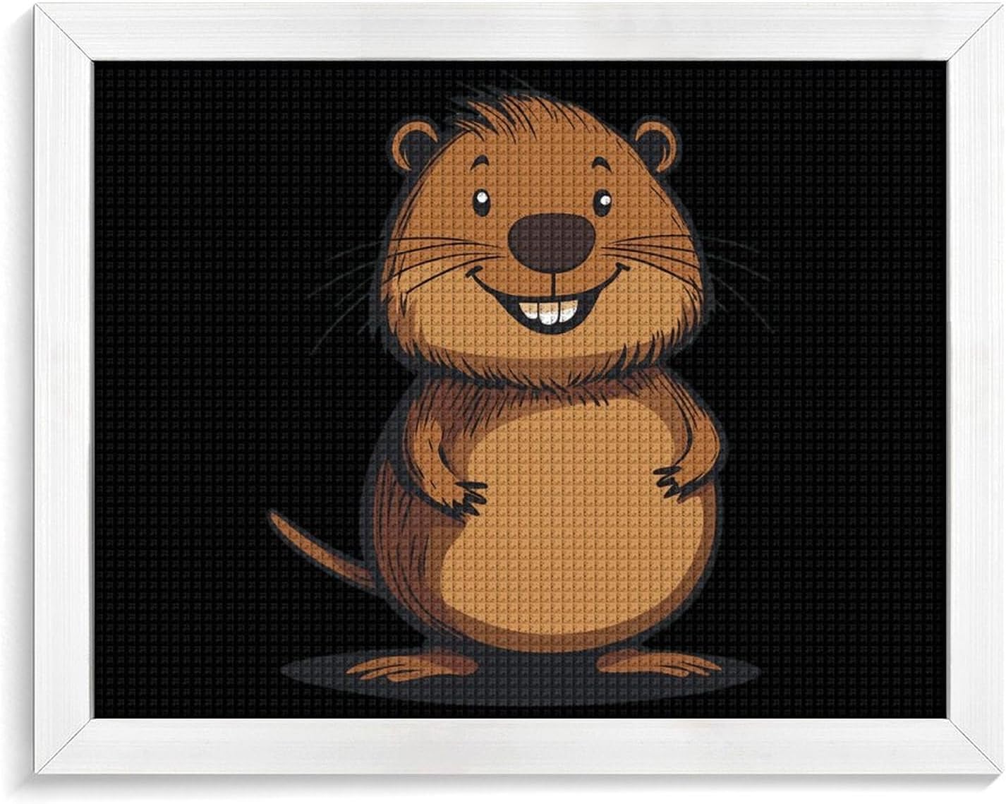 Cartoon Beaver Printed Diamond 5D Painting Kits DIY Full Drill Crafts for Home Wall Decor 16x20 Inch White Wood 50 * 40cm