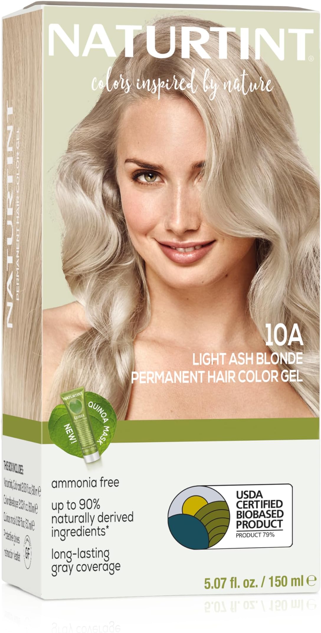 Naturtint Permanent Hair Colour | For Long Lasting Grey Coverage | Intense & Radiant Colour Shine | Enriched With Natural Ingredients | Free From Ammonia & Paraffin | 10A-Light Ash Blonde 165Ml