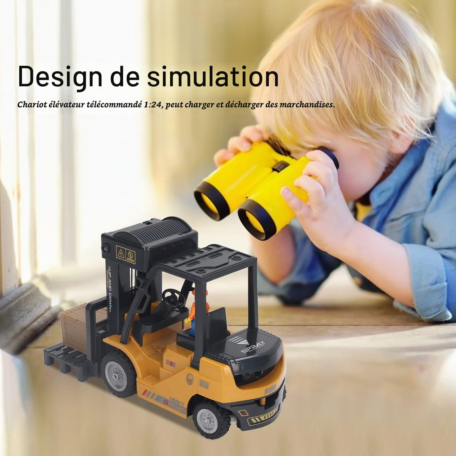 Srliya 1:24 Chariot élévateur télécommandé Professionnel Entièrement Fonctionnel, Son et Lumière, Chariot élévateur en Alliage, Jouet de Construction, Véhicule D'ingénierie pour Enfants