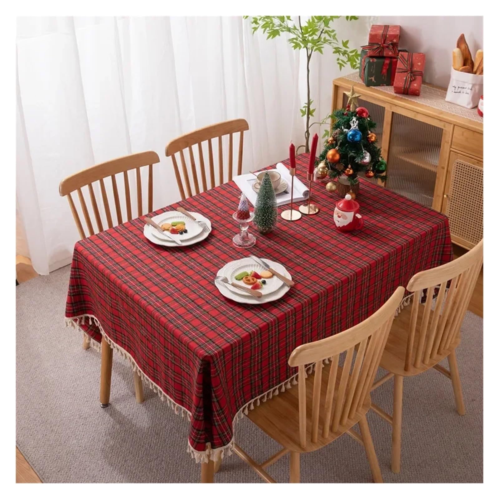 Tovaglia di Natale Tovaglia natalizia Plaid verde Foto Atmosfera Resort Tessili for la casa Copritavolo di Capodanno for il ristorante for riunioni famiglia(Blue plaid,140X220CM)