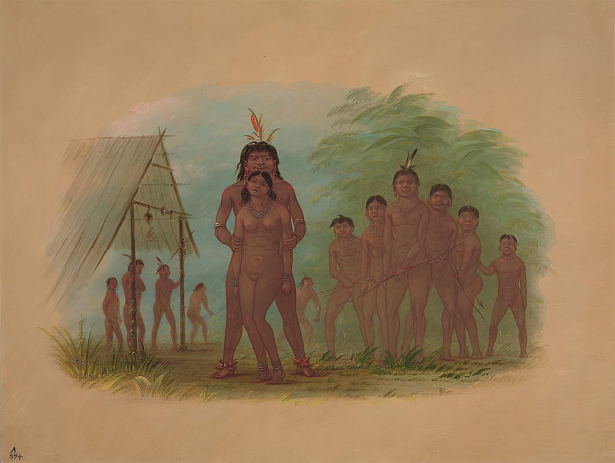 ARTXLXXBN Famous Painting Canvas Artwork Graffiti Print Orejona Indians by George Catlin Portrait Canvas Image for Home Decor 60x90cm