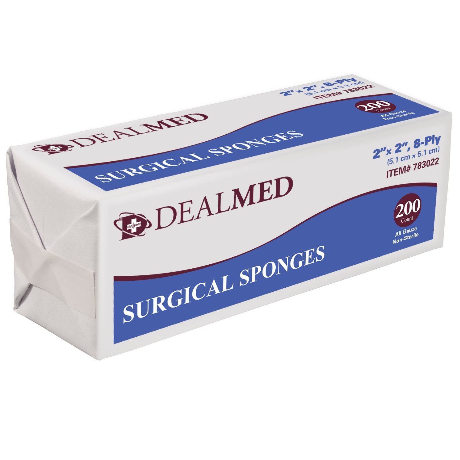 Dealmed Surgical Sponges 200 Count, 8Ply, 2" x 2" Surgical Gauze