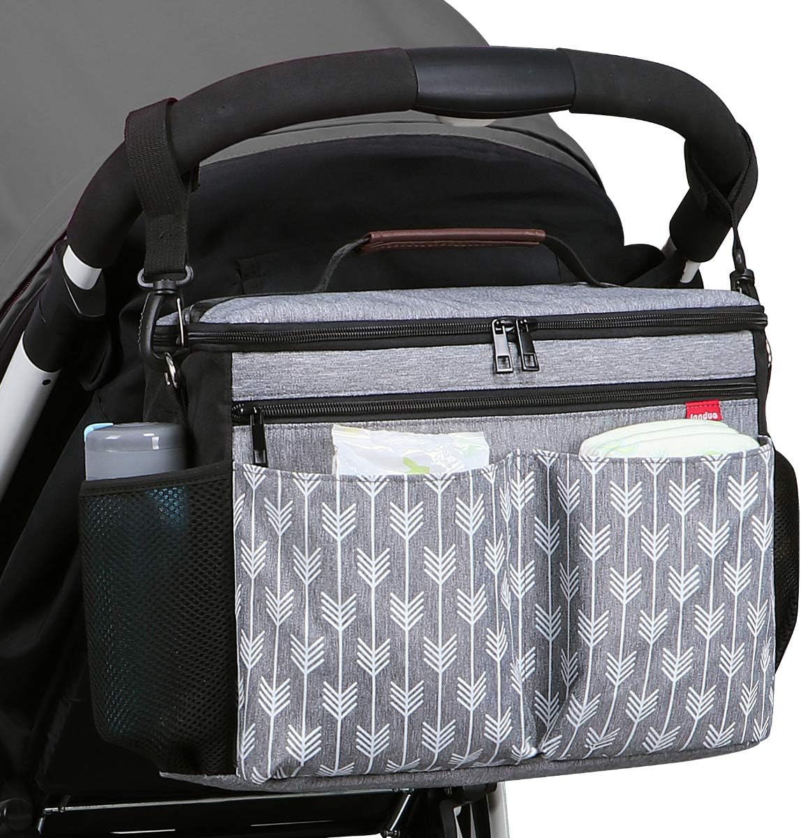 Landuo Baby Stroller Organizer with Insulated Cup Holders Diaper Storage Secure Straps Pockets for Phone Compact Design Fit All Strollers (black) : Baby
