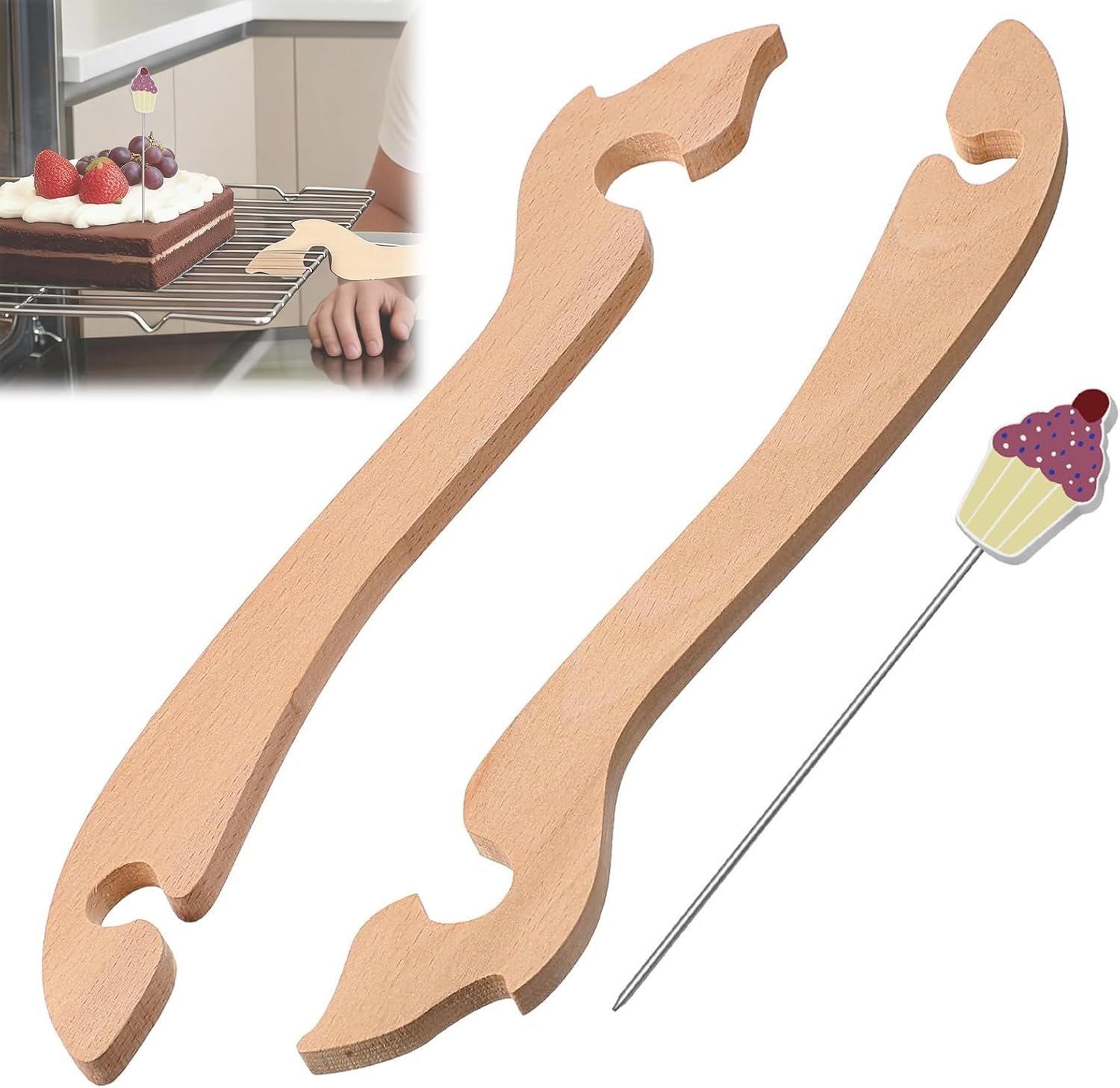 2 Pcs Oven Rack Puller and 1Pc Cake Tester Set, Long Handle Stick and Needle for Safely Pulling Hot Racks, Testing Baked Goods, Kitchen Baking Tool Set for Oven Toaster Air Fryer