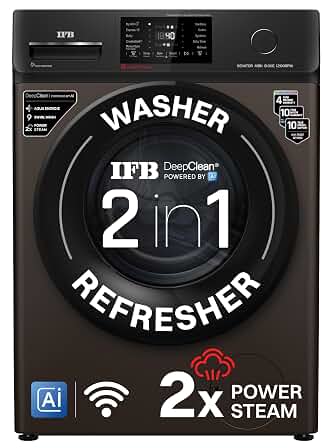IFB 8 Kg 5 Star, 9 Swirl Wash, Steam Refresh, Eco Inverter Motor, WiFi Enabled, DeepClean®Ai Powered Fully Automatic Front Load Washing Machine(SENATOR MBN 8012, 2X Power Steam®,Inbuilt Heater,Mocha)