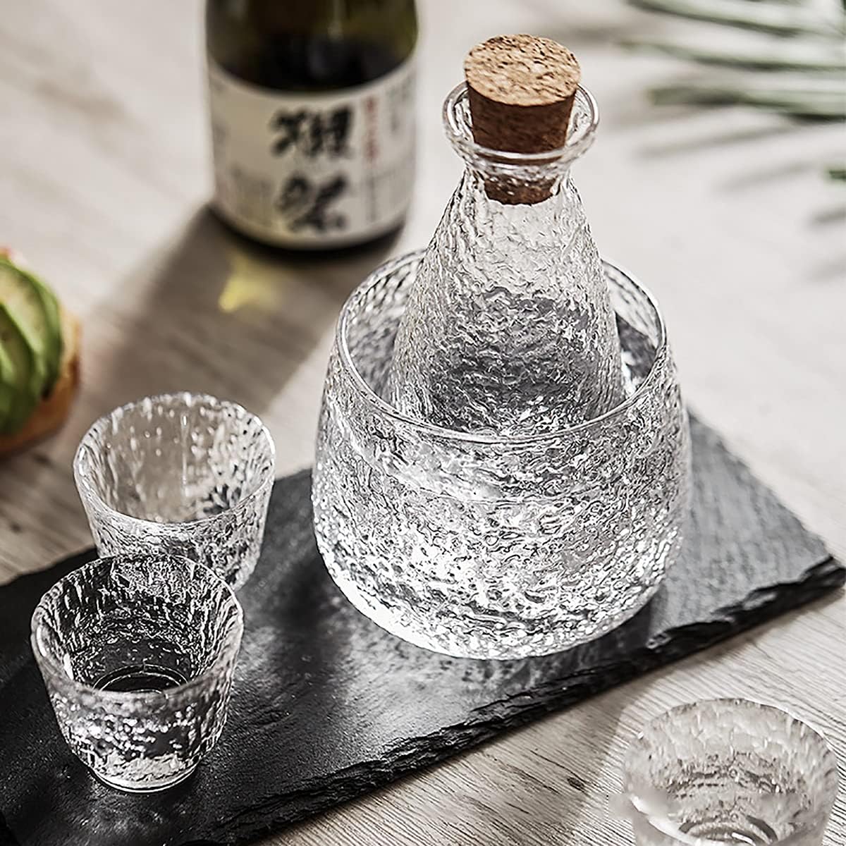 Ceramic Wine Warmer Liquor Cup Sake Bottle Rice Wine Glass White Wine Glass Warmer Hot Bottle Sake Cup Set Japanese Sake Jug Set Ceramic Sake Mug (Color : Clear Size : Free Size)