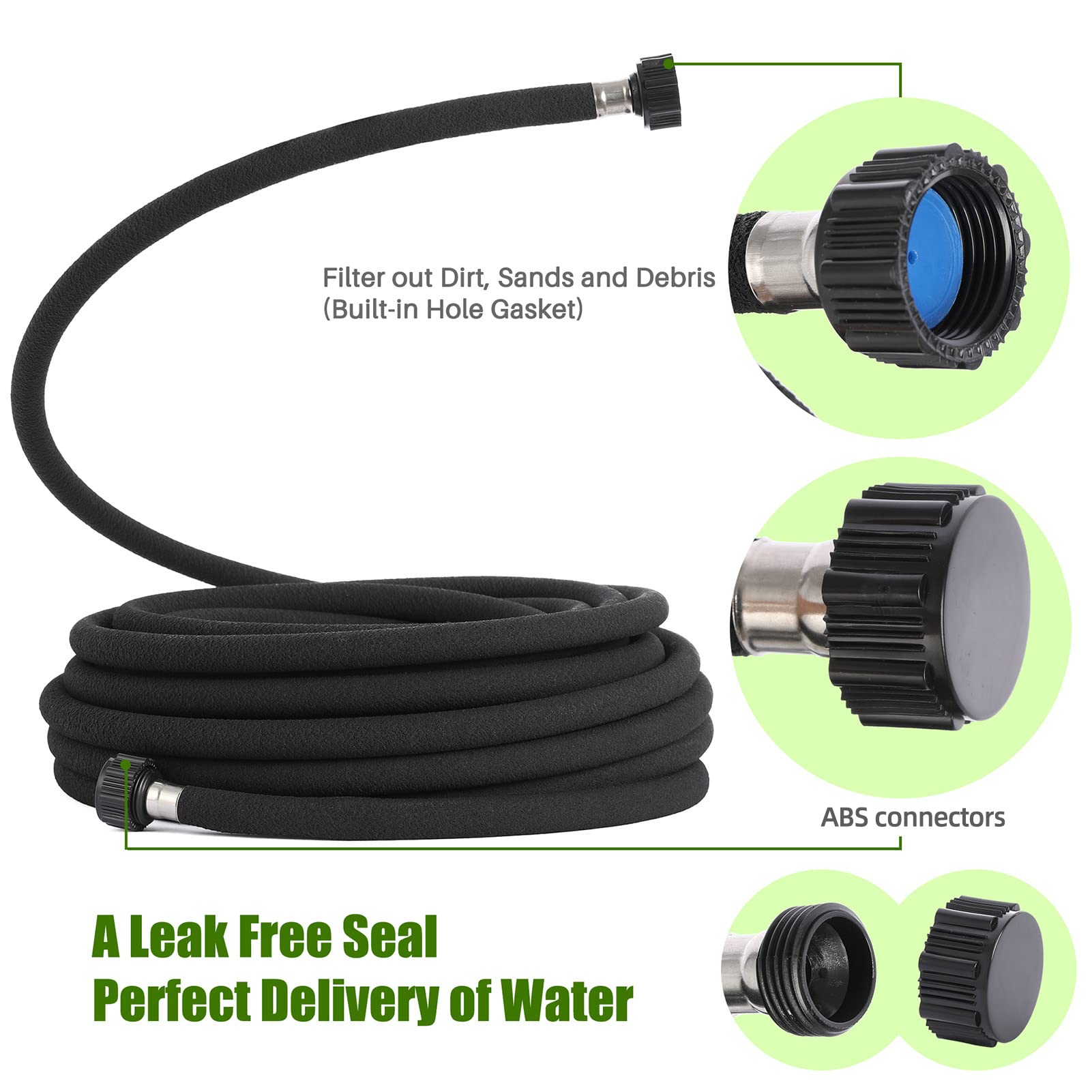 Phaxiwho 5/8 inch Soaker Hose 50 FT?Soaker Hose 50FT for garden, Heavy Duty Drip Hose Save 70% Water Black Round Garden Soaker Hoses for Lawn Flower Beds?50FT?