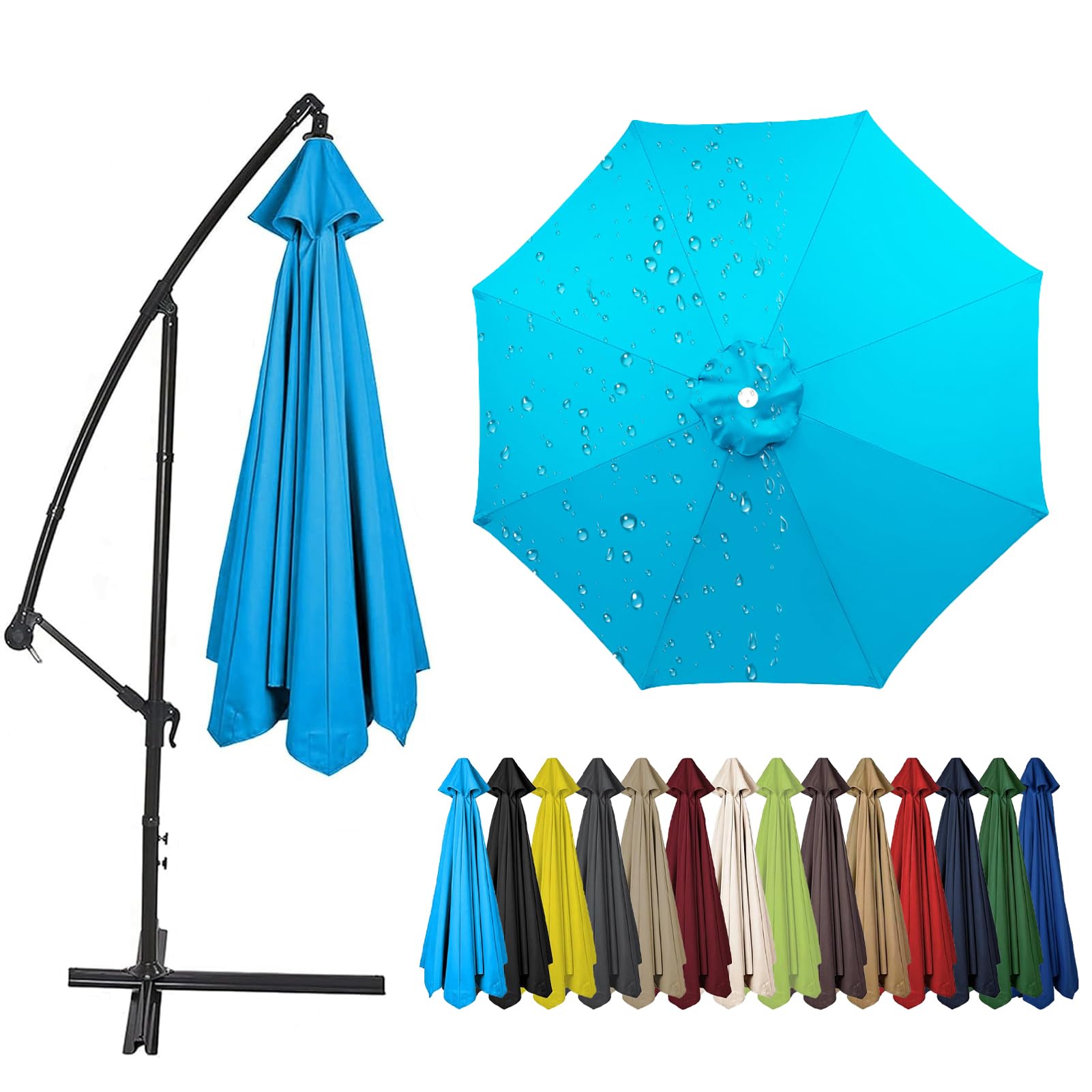 2.0m to 4.0m Replacement Parasol Canopy, 6/8 Ribs Garden Umbrella Replacement Parasol Fabric, UV 50+ Protection For Garden Yard Beach Umbrella (Blue,3.5m / 8 Ribs)