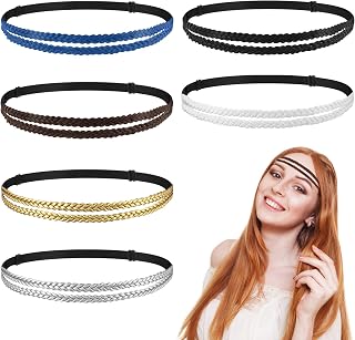 6 Pieces Elastic Braided Headbands Boho Hair Bands Hippie Headbands for Women Leather Stretchy Headbands Double Non Slip Braided Hair Headbands for Vacation Women Girls Hair Accessory (Elegant Color)