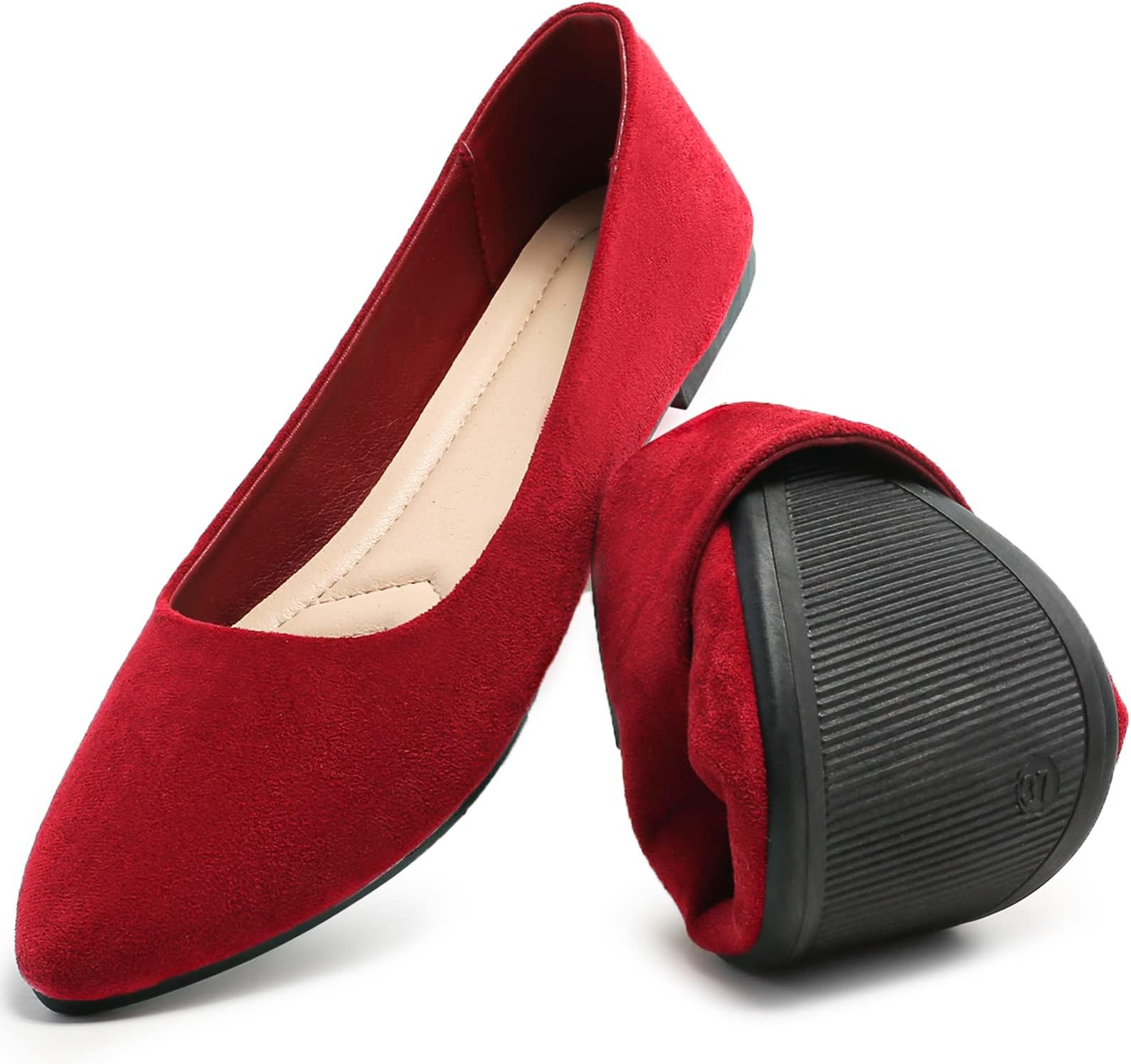 HEAWISH Women’s Black Flats Shoes Comfortable Suede Pointed Toe Slip On Casual Ballet Flats Dress Shoes Nude Flats